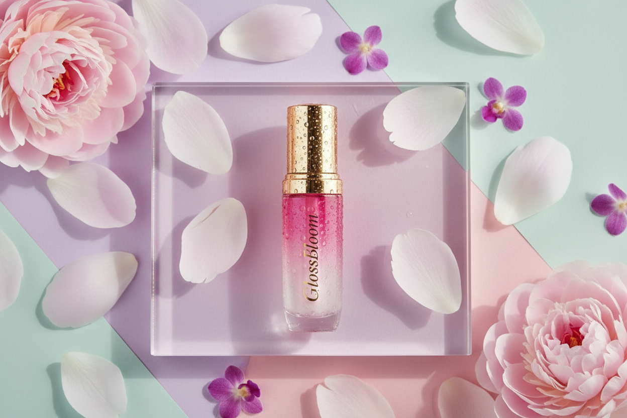 GlossBloom pH Color Lip Oil elegant flat-lay